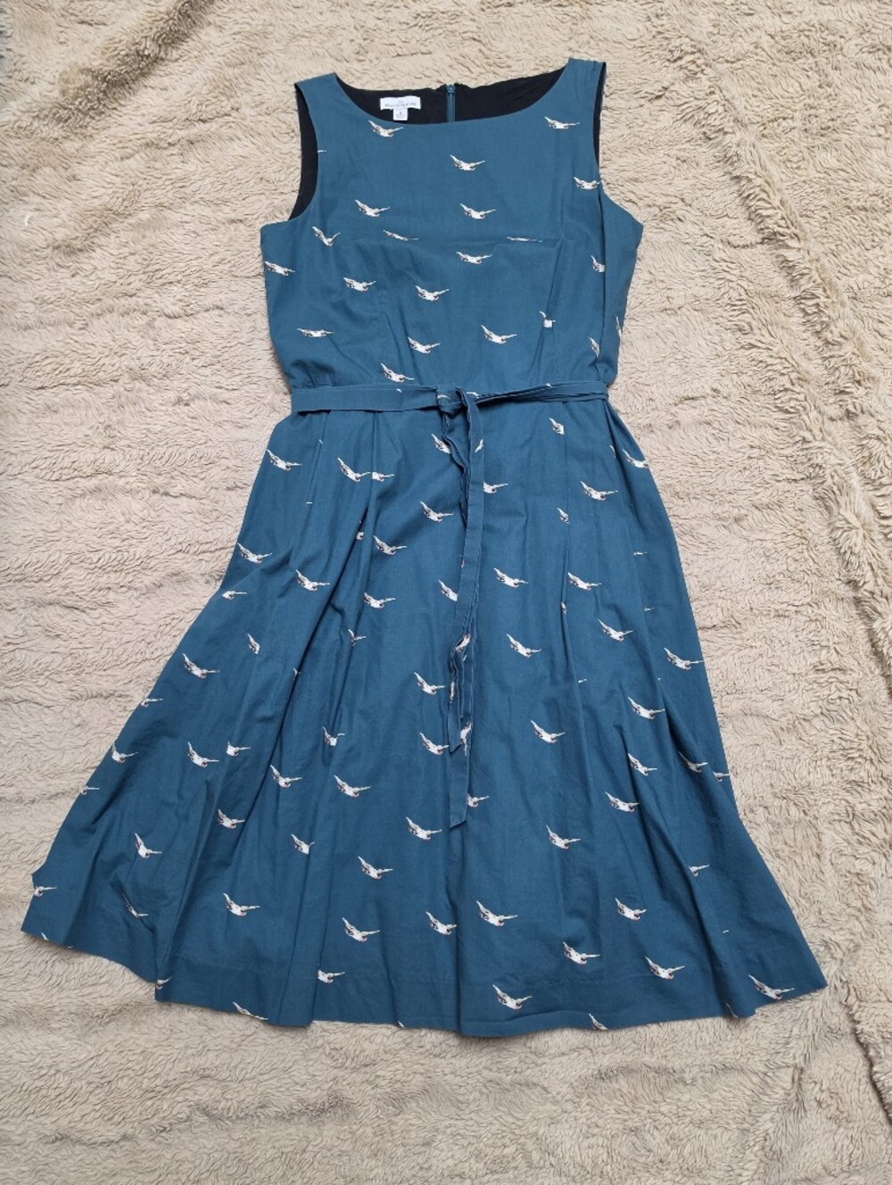 LL Bean Signature Blue Teal Sleeveless A-Line Dress with Bird Print, Duck 4